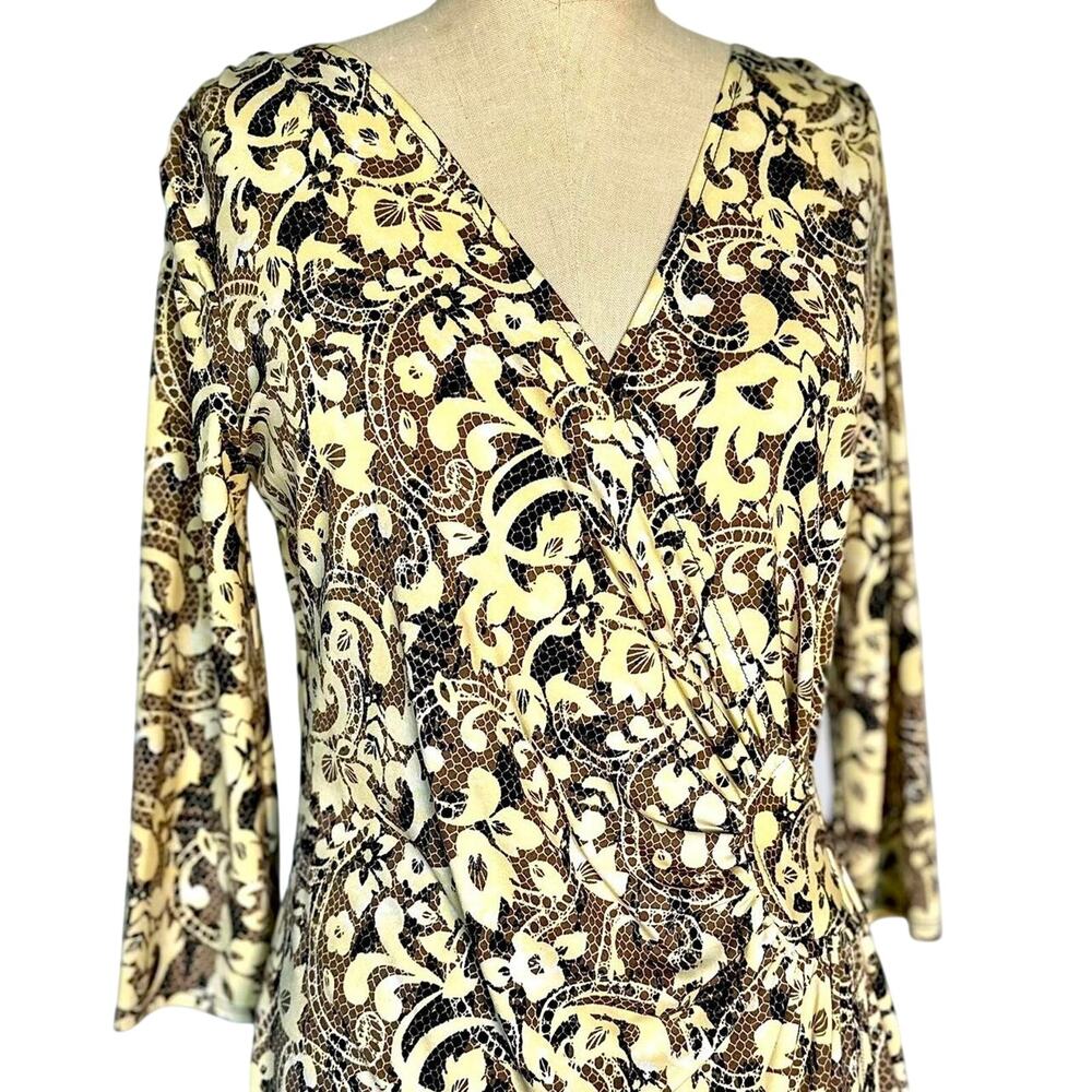 Womens Dress Size 10 Paisley Yellow Three Quarter Sleeve Midi Modest